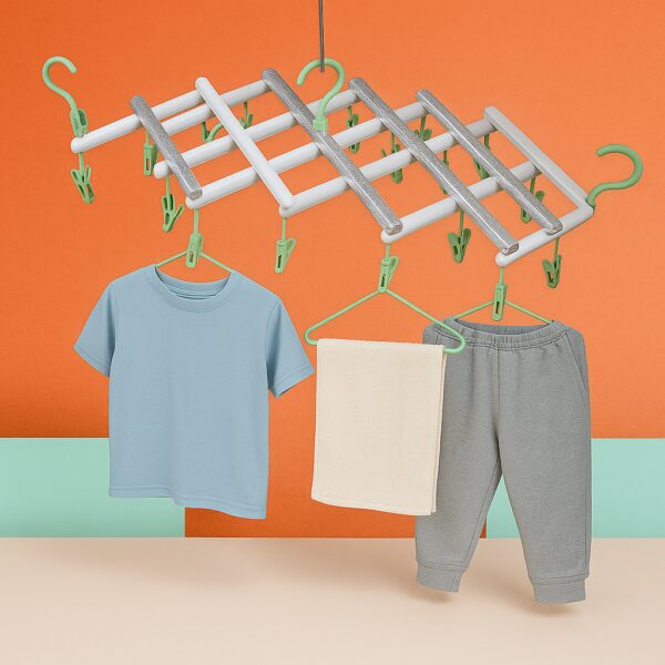 Adjustable Clothes Hanger with 29 Clips – Windproof Dryer Rack - Front View by Nari Haat, Indian ethnic wear, women...