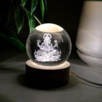 Ganpati 3D Crystal Ball lamps With Wood Base - Closeup Embroidery by Nari Haat, Indian ethnic wear, women clothing, d...