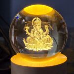Ganpati 3D Crystal Ball lamps With Wood Base - Back View by Nari Haat, Indian ethnic wear, women clothing, designer suit