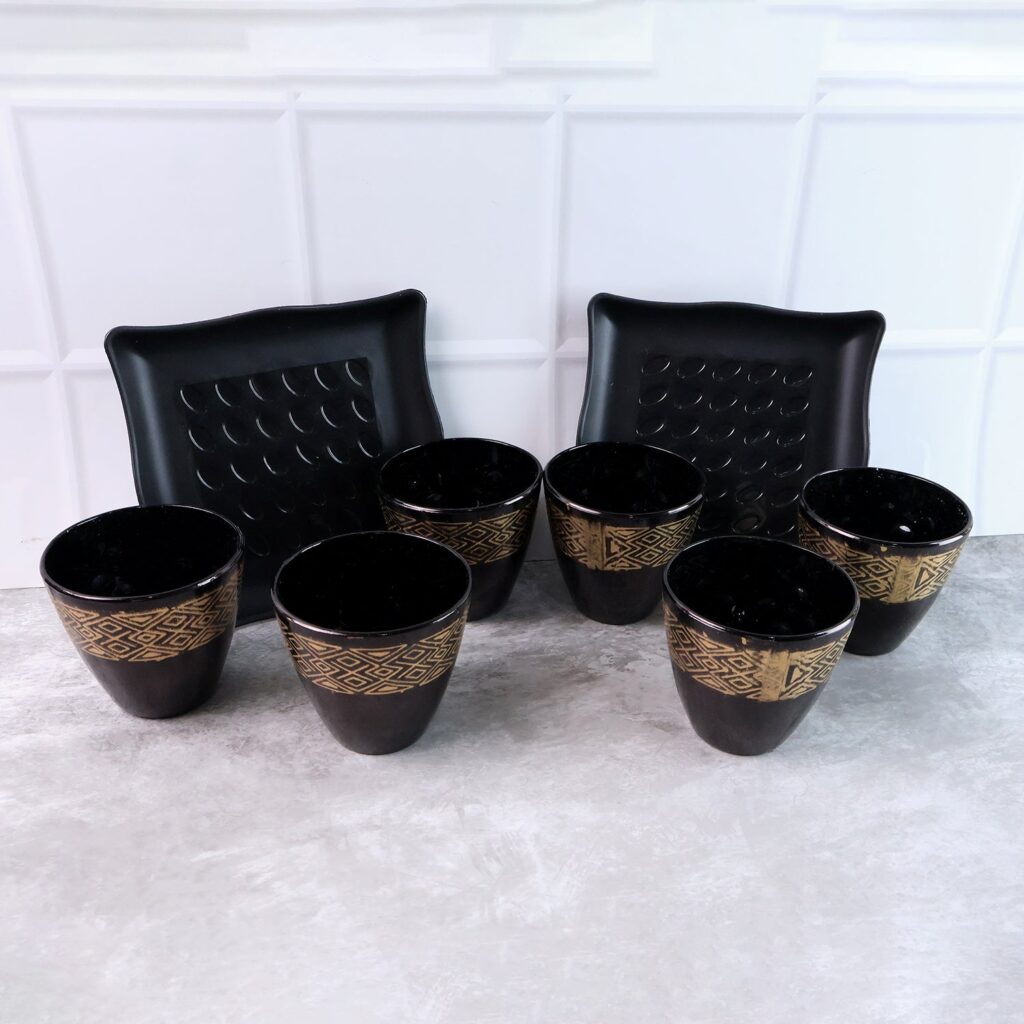 2 Bowl & 6 Glass Snake Set ( 8 Pc Set ) - Front View by Nari Haat, Indian ethnic wear, women clothing, designer suit