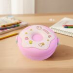 Donut Shaped Double Insulated 3 Compartment Lunch Box (1 Pc / Mix Color) - Closeup Embroidery by Nari Haat, Indian et...