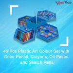 46 Pcs Plastic Art Colour Set with Color , Crayons, Oil Pastel and Sketch Pens - Fabric Detail by Nari Haat, Indian e...