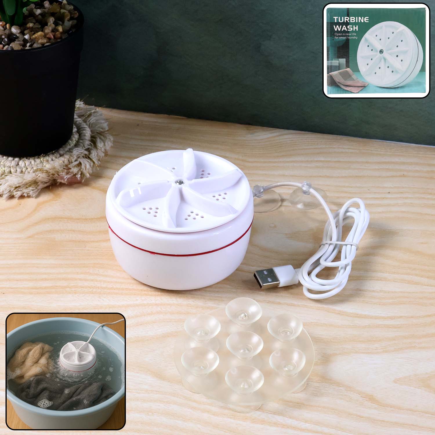 MiniWashingMachine-WOSKU-01.jpg Mini Turbo Washing Machine – Portable USB Washer for Home & Small Spaces - Front View by Nari Haat, Indian ethnic w...