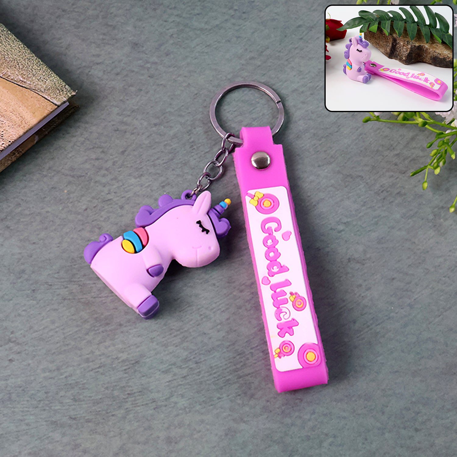 Unicorn-Keychain-01.jpg Cute Cartoon Silicone 3D Key Chain with Metal Hook & Strap (Pack of 1) - Front View by Nari Haat, Indian ethnic wear,...