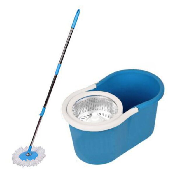 Heavy Duty Microfiber Spin Mop with Plastic Bucket & Rotating Steel Pole Head - Front View by Nari Haat, Indian ethni...
