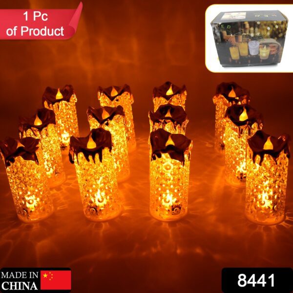Gold LED Flameless Candles for Decor & Gifting, Diwali (12 Pc MOQ) - Front View by Nari Haat, Indian ethnic wear, wom...
