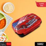 Beautiful Car Design Printed Plastic Lunch Box With Inside Small Box & Spoon for Kids, Air Tight Lunch Tiffin Box for...