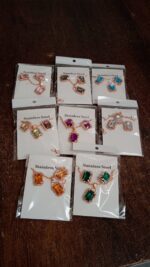 Stone Pendant Necklace Chain Set with Earrings (1 Set / Mix Color & Design) - Fabric Detail by Nari Haat, Indian ethn...