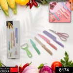 Corrugated 6 Pc Kitchen Knife Set – Professional Knives with Storage Box - With Dupatta by Nari Haat, Indian ethnic...