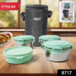 Ganesh 4In1 Tiffin Box-Lunch Box | 3 Stainless Steel Containers 300 Ml Approx & Plastic Salad Container 200 Ml Appro...