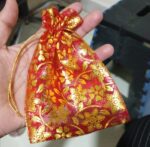 Net Fabric Drawstring Pouch – Organza Shagun Potli for Dry Fruits (Mix Sizes & Design) - Fabric Detail by Nari Haat...