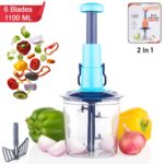 6 Blades Manual Hand-Press Vegetable Chopper (1100 ML / Mix Color) - Front View by Nari Haat, Indian ethnic wear, wom...