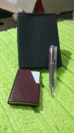 Leather Professional Business Visiting Card Case (2 Pc Set / With Gift Box) - Fabric Detail by Nari Haat, Indian ethn...