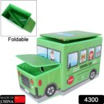 Foldable Bus Shape Toy Box Storage with Lid for Storage of Toys Basket Useful as Toy Organizer mountable Racks Surfac...
