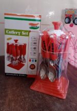 Classic Cutlery Set for Dining Table Stainless Steel 24-Piece Set With Stand (1 Set - Fabric Detail by Nari Haat, Ind...