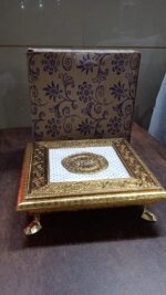 Golden - Square Pooja Chowki Patla / Bajot (20×20 CM / 1 Pc) - Full Detail by Nari Haat, Indian ethnic wear, women c...