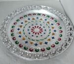 Silver Plated Pooja Thali - Front View by Nari Haat, Indian ethnic wear, women clothing, designer suit
