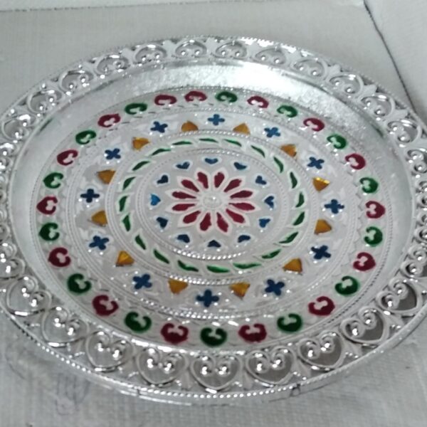 Silver Plated Pooja Thali - Front View by Nari Haat, Indian ethnic wear, women clothing, designer suit