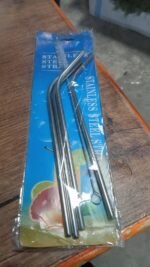 Reusable Stainless Steel Drinking Straws Bent (4 Bent Straws, 1 Brush) - Fabric Detail by Nari Haat, Indian ethnic we...