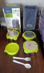 Stainless Steel Tiffin Lunch Box Container / Dabba with 4 Side Clip Lock Lid - Fabric Detail by Nari Haat, Indian eth...