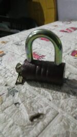 Heavy-Duty Iron Padlock – 82mm Black with Brass Core & 5 Keys, Waterproof - Fabric Detail by Nari Haat, Indian ethn...