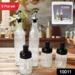 Transparent Glass Oil Dispenser 500 ML Bottle Set of 2, Spice Jar 250 ML Set of 3, Oil Bottle for Kitchen, Oil & Vin...