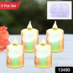 4 Pc Flameless and Smokeless Decorative Melting Candles LED Tea Light, Diwali - With Dupatta by Nari Haat, Indian eth...