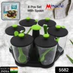 Multipurpose 6 Piece Miracle Revolving Plastic Spice Container Rack With 6 Spoon, Condiment Set, Masala Rack Set, Rev...