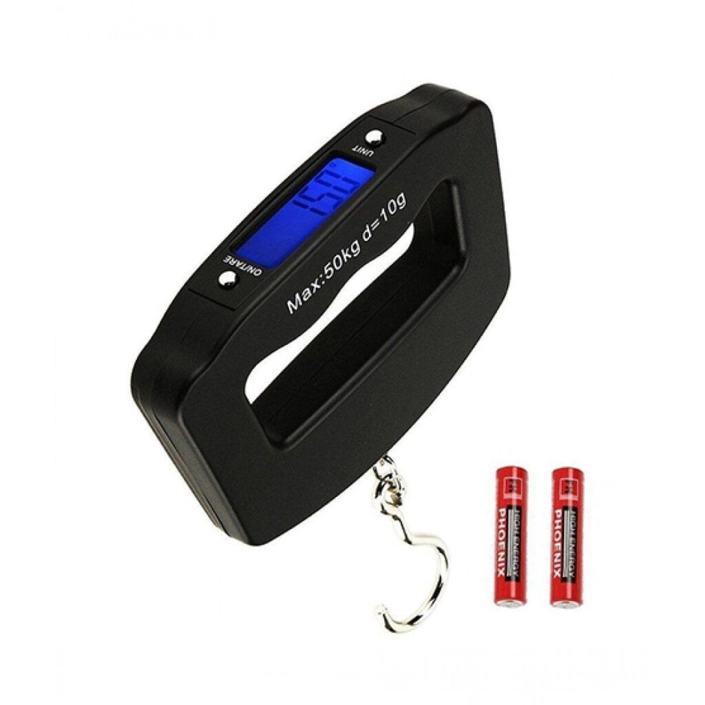 Black Digital Portable Luggage Scale with LCD Backlight (50 kg) - Front View by Nari Haat, Indian ethnic wear, women ...