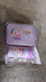 Plastic Lunch Box Leak Proof 2 Compartment with Bottle and Fork (1 Set / Mix Color) - Fabric Detail by Nari Haat, Ind...