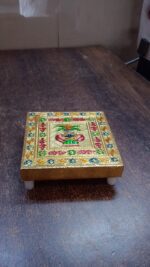 Handicraft Wood Chowki for Pooja , Wooden Bajot (1 Pc / Mix Descign & Color) - Full Detail by Nari Haat, Indian ethni...