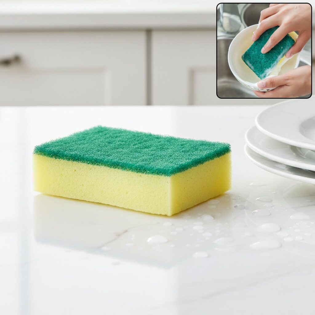 2-in-1 Multi-Purpose Scrub Sponge – Wear Resistant Dish & Furniture Cleaner (1 Pc) - Front View by Nari Haat, India...