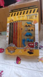 Pencil and Eraser Set, Construction Truck Theme Stationery Kit Includes 6 Pencils, 4 Erasers, 1 Sharpener, 1 Ruler Bo...