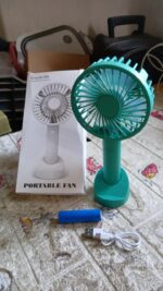 Portable Handheld Fan 3 Speeds Battery Operated Rechargeable with Base Holder - Full Detail by Nari Haat, Indian ethn...