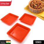 Square Plastic Halwa Dinner Plate Snacks Tray Set for Home Office 3 Pcs - With Dupatta by Nari Haat, Indian ethnic we...