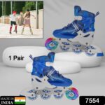 Inline Skates with LED Flashing Light Adjustable Length Premium Quality Skates Pair - Sleeve Design by Nari Haat, Ind...