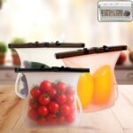 Reusable silicone food storage bags for snacks and freezer