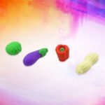 Mini Cute Vegetable & Fruit Erasers (4 Pc): Pencil Rubbers for Kids - Neckline Detail by Nari Haat, Indian ethnic wea...