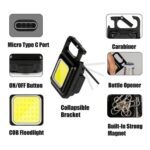 Mini Rechargeable Keychain Flashlight - 4 Light Modes Folding Bracket & Magnetic Base - Sleeve Design by Nari Haat, I...