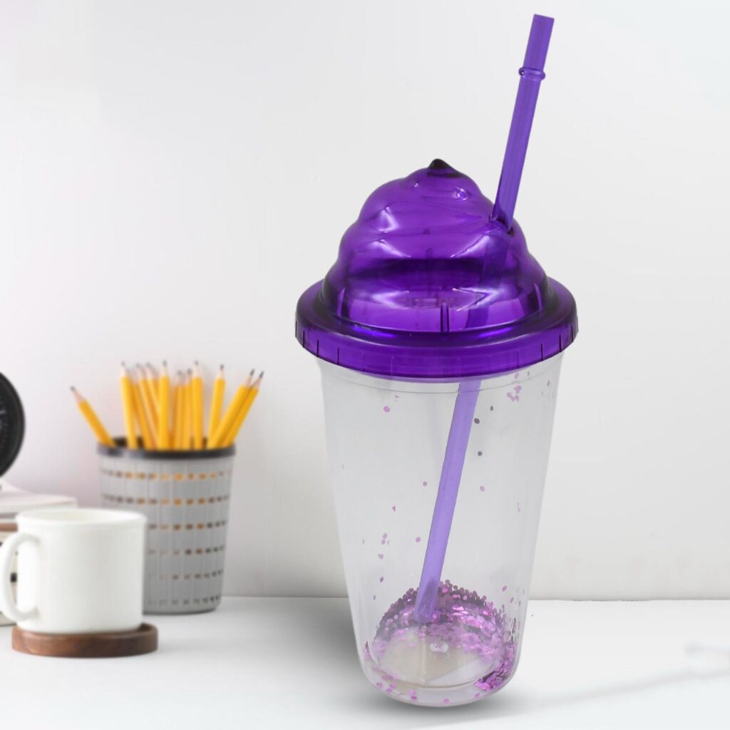 Plastic Cold Drink Tumbler with Straw