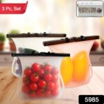 Eco-Friendly Food Storage: Reusable Silicone Bags (3-Pack) - Leakproof & Safe - Full Detail by Nari Haat, Indian ethn...