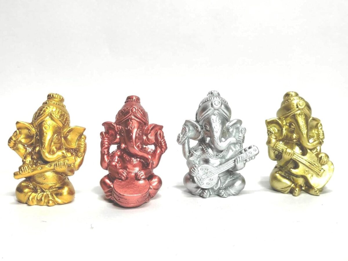 61k2ATfmfiL._SL1500_ Click Pujan Musical Ganesh Idol Set of 4 - Car Dashboard & Home Decor Showpiece - Image 1