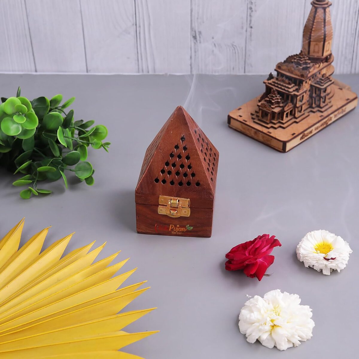 712BA2Cd2OL._SL1500_-1 Click Pujan Wooden Triangle Dhoop Holder | Ash Catcher for Pooja & Home Fragrance - Image 1