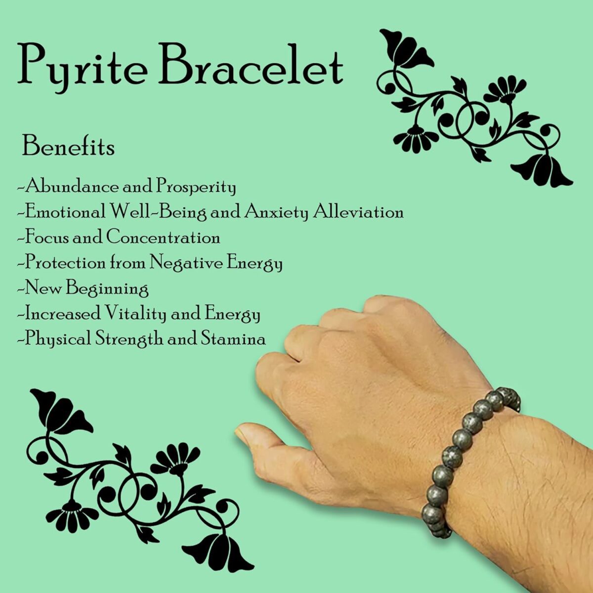 Click Pujan Natural Pyrite Crystal Bracelet – Unisex Stretchable Healing Stone Bracelet for Wealth, Abundance & Success. Spiritual Energy Jewellery for Men & Women – Confidence & Protection Stone. Pyrite Healing Bracelet for Positive Energy & Good Luck. Feng Shui & Reiki Compatible. Handmade Stretchable Beaded Bracelet – Ideal Gift for Loved Ones. - Image 6