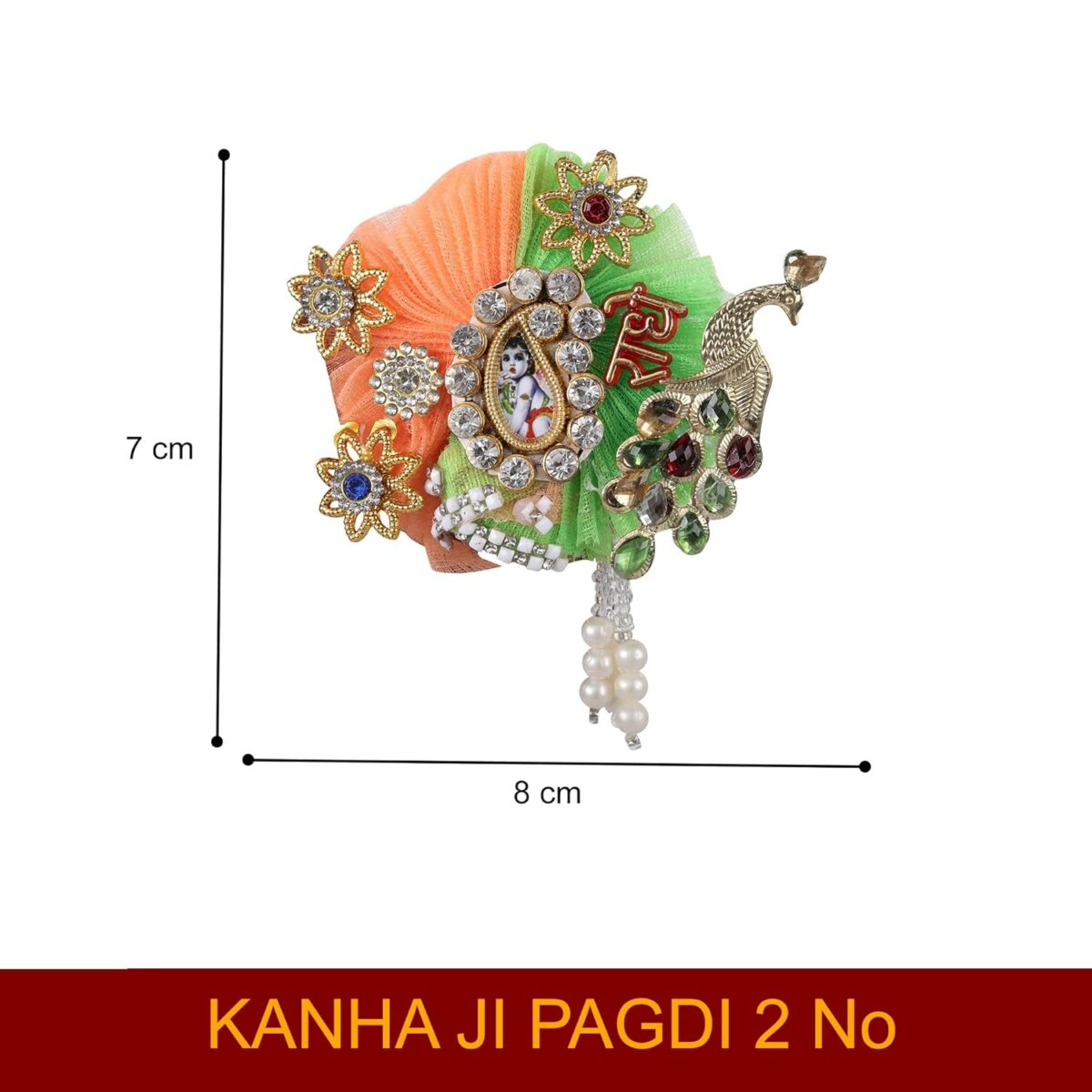 71RgTSzbxPL._SL1500_-1 Click Pujan Kanha Pagdi - 3 No Fancy Krishna Turban with Stone & Bead Work for Janmashtami & Pooja - Image 3