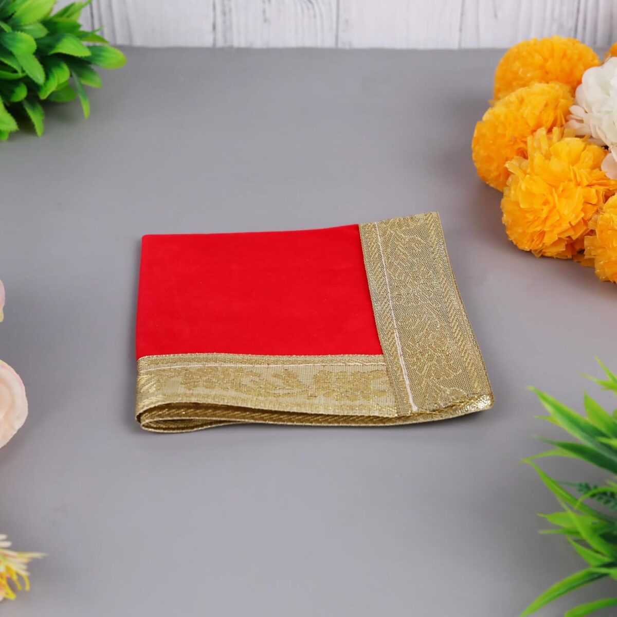 71bVZoVOQ9L._SL1500_-1 Click Pujan Red Cloth with border - 9x9 (Set of 2) | Chowki Kapda for Mandir & Home Temple - Image 5