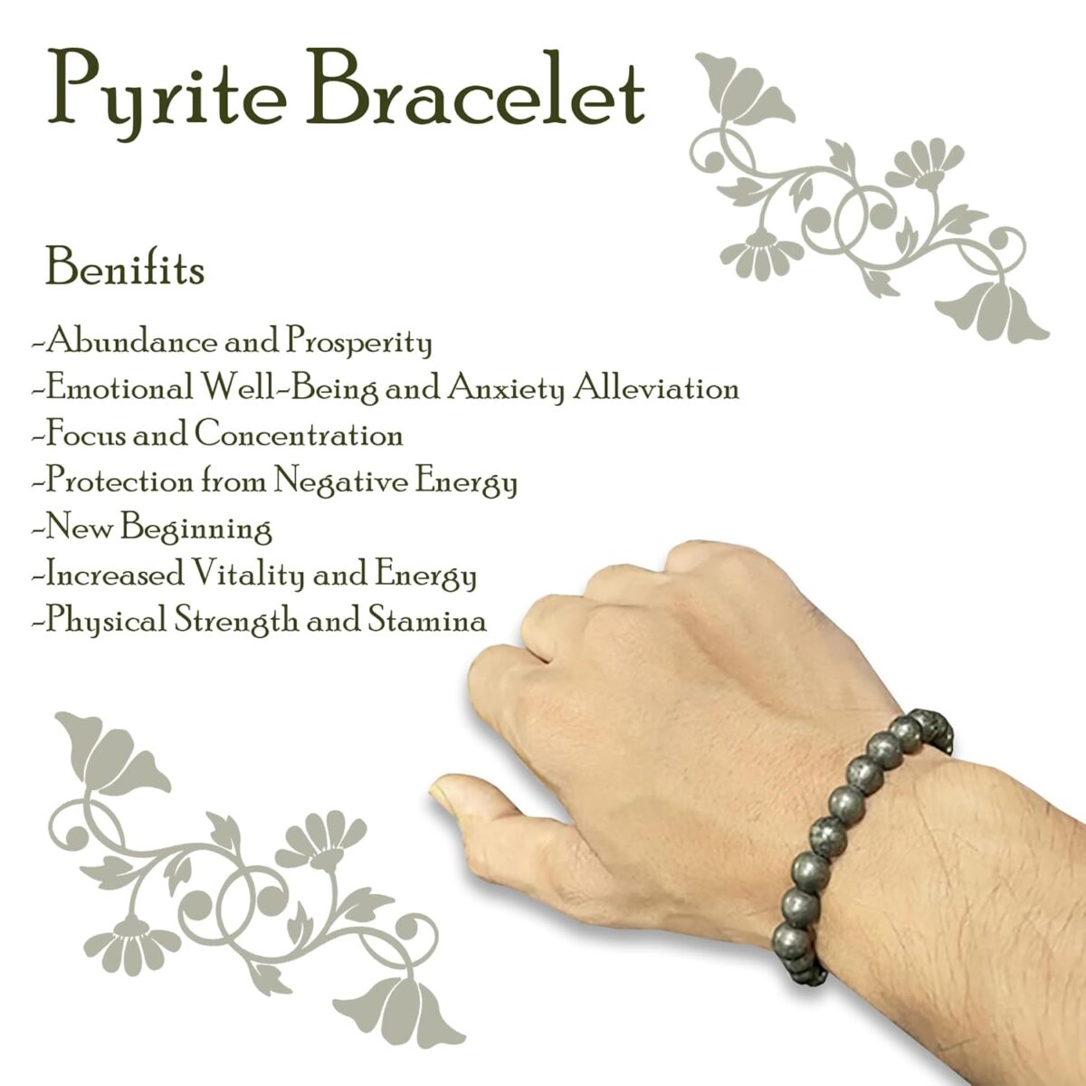 Click Pujan Natural Pyrite Crystal Bracelet – Unisex Stretchable Healing Stone Bracelet for Wealth, Abundance & Success. Spiritual Energy Jewellery for Men & Women – Confidence & Protection Stone. Pyrite Healing Bracelet for Positive Energy & Good Luck. Feng Shui & Reiki Compatible. Handmade Stretchable Beaded Bracelet – Ideal Gift for Loved Ones. - Image 4