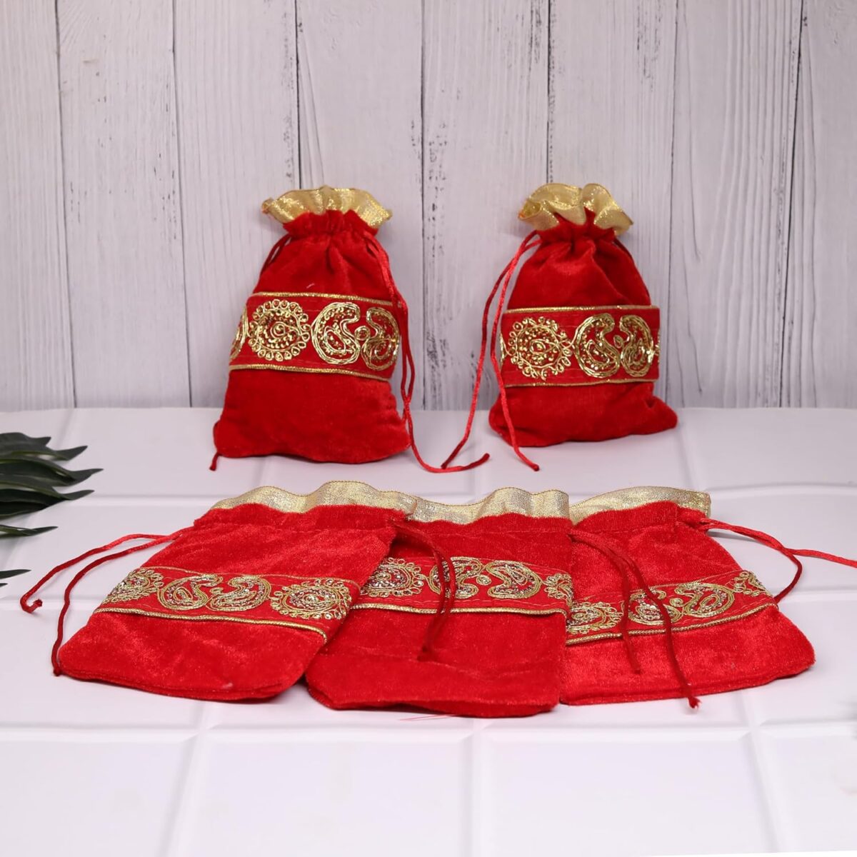 813VppA6EKL._SL1500_ Click Pujan Designer Velvet Pouches โ Set of 5 (7x4.5 Inch) | Traditional Multipurpose Drawstring Bags | Ideal for Coins, Jewellery, Gift Packaging, Pooja Samagri, and Spiritual Use - Image 3
