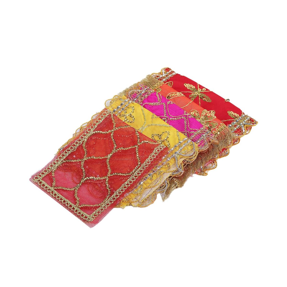 81gyqdmDkIL._SL1500_ Click Pujan Chunni | Small | Assorted (Set of 5) Sacred Pooja Chunri for Mandir, Mata Ki Chunri, Devi Maa Chunri with Heavy Embroidery & Golden Borders | Auspicious Chunari for Durga, Lakshmi, Saraswati - Image 1