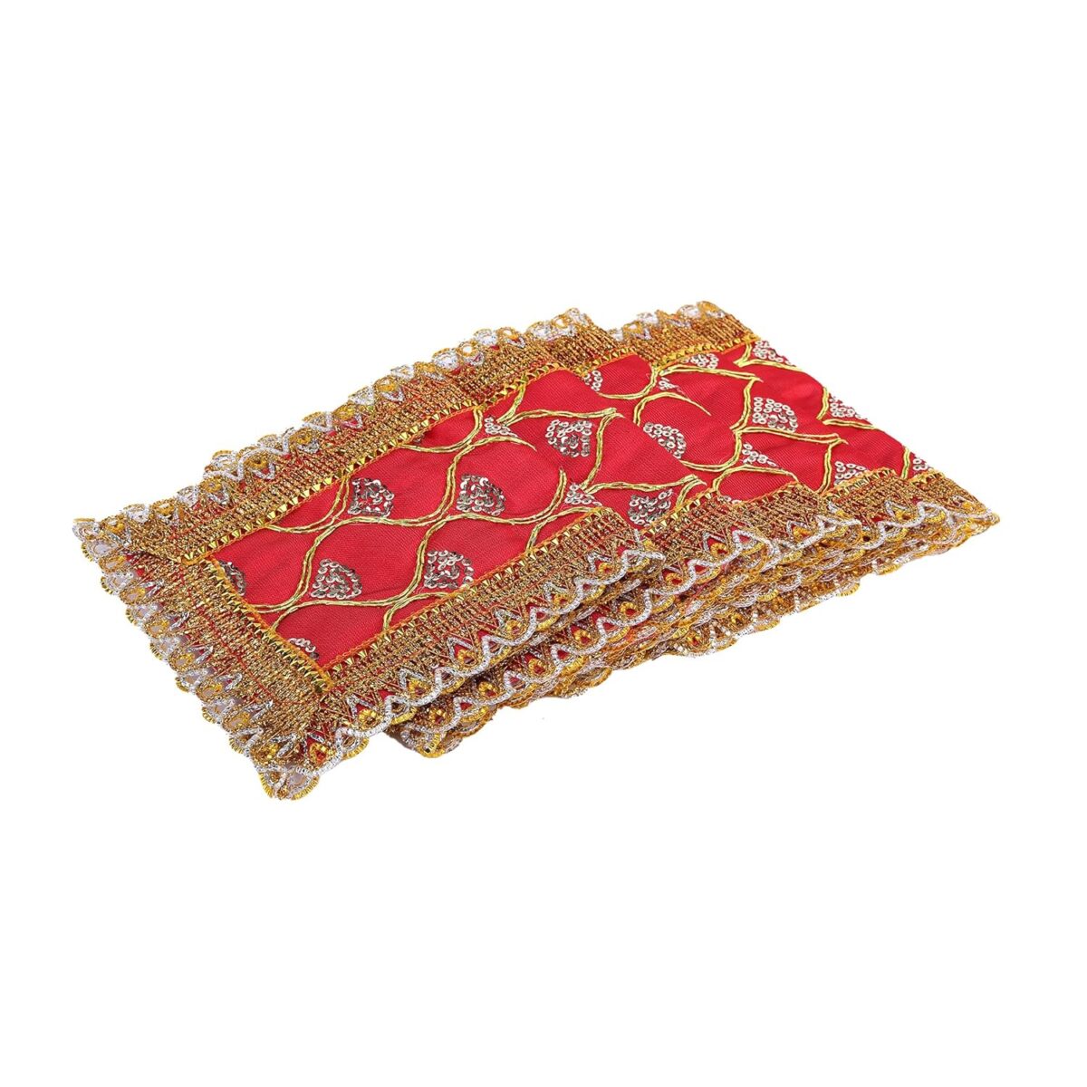 81k673Jje5L._SL1500_ Click Pujan Chunni - Red small set of 5 Sacred Pua Chunri | Heavy Embroidery & Golden Borders | Mandir, Mata Ki Chunri - Image 1